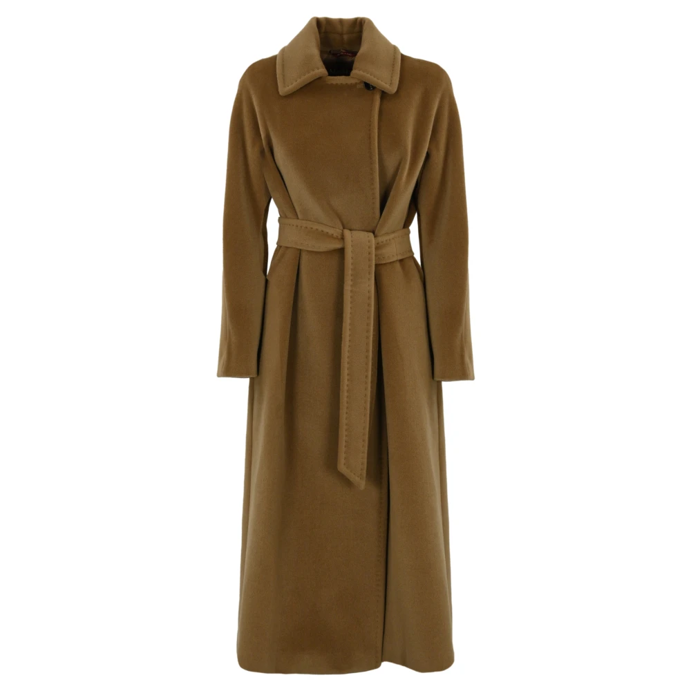 Max Mara Studio Kameelwollen Jas met Brede Kraag Brown Dames