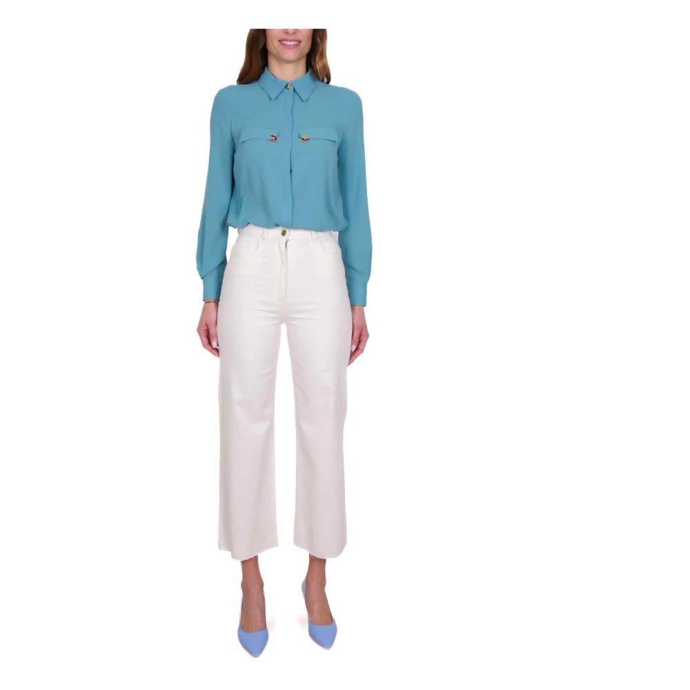 Elisabetta Franchi Hoge taille uitlopende katoenen jeans boter Beige Dames