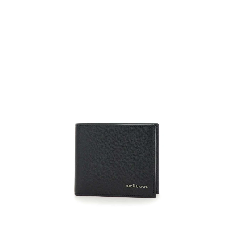 Kiton Heren Leren Portemonnee Zwart Kaartsleuven Black Heren