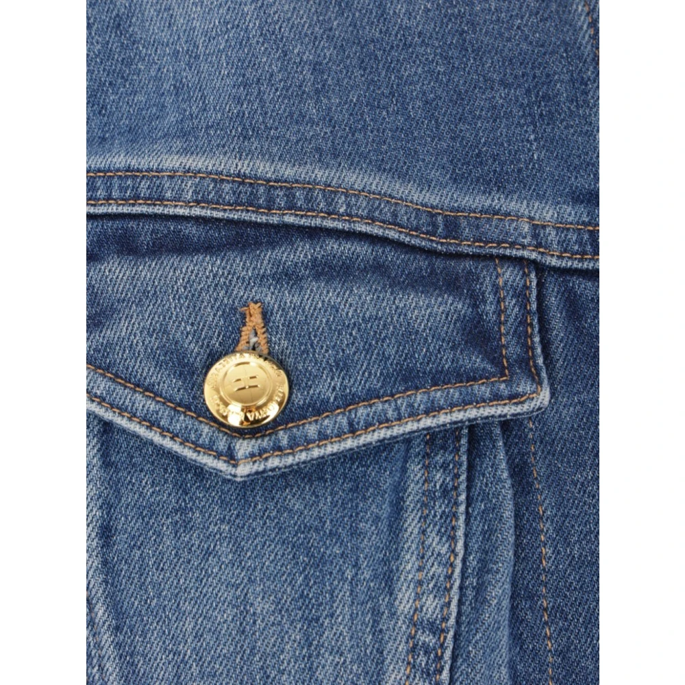 Elisabetta Franchi Blauwe Katoenen Jeansjas met Kraag Blue Dames