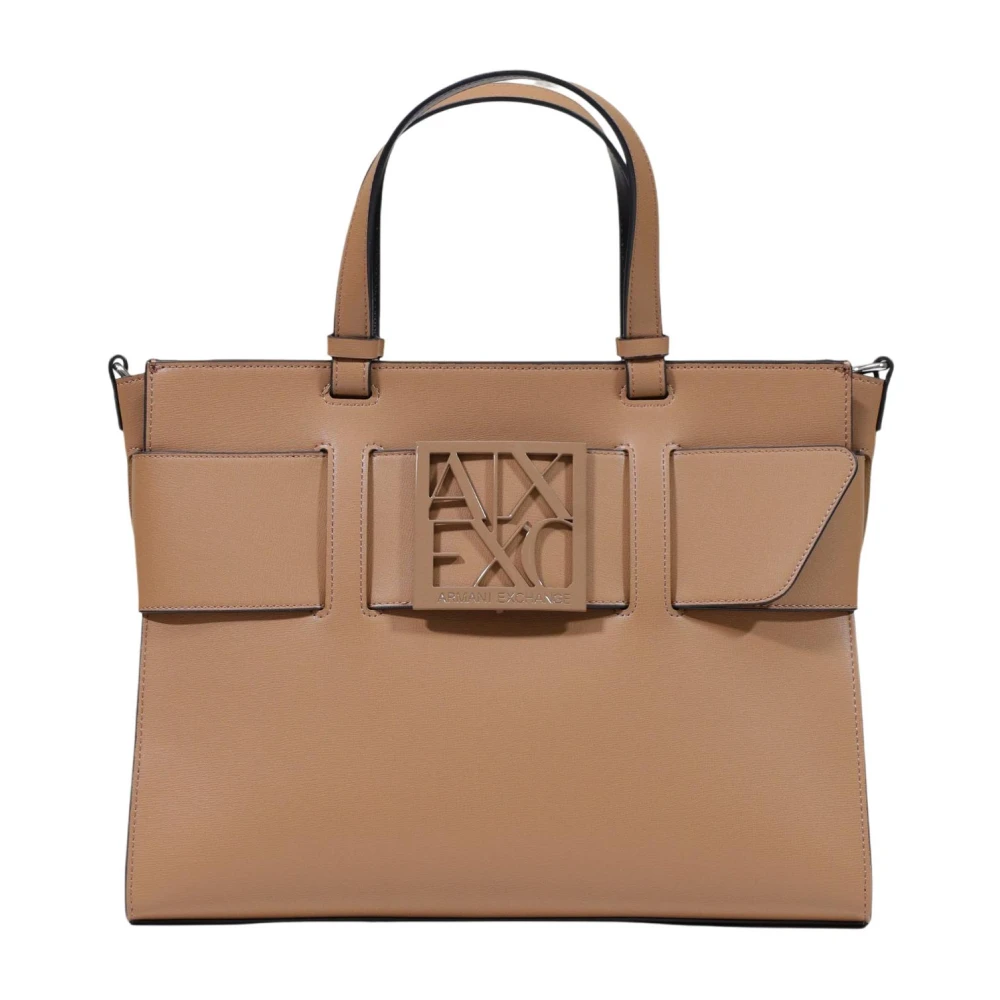 Armani Exchange , Shopping Bags, Female, Brown, One Size, Shoulder Strap Bag With Double Handles And Logo Buckle