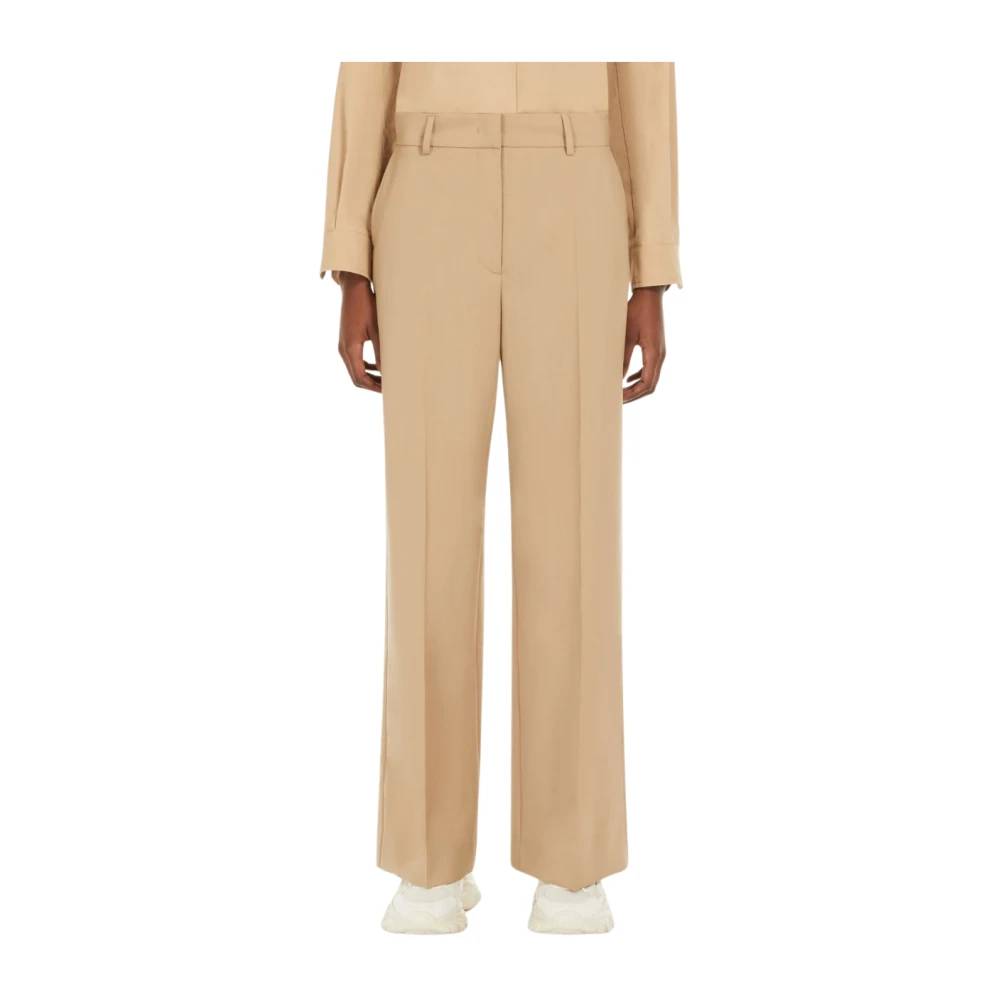 Max Mara Visivo Wijde Pijp Wollen Broek Beige Dames