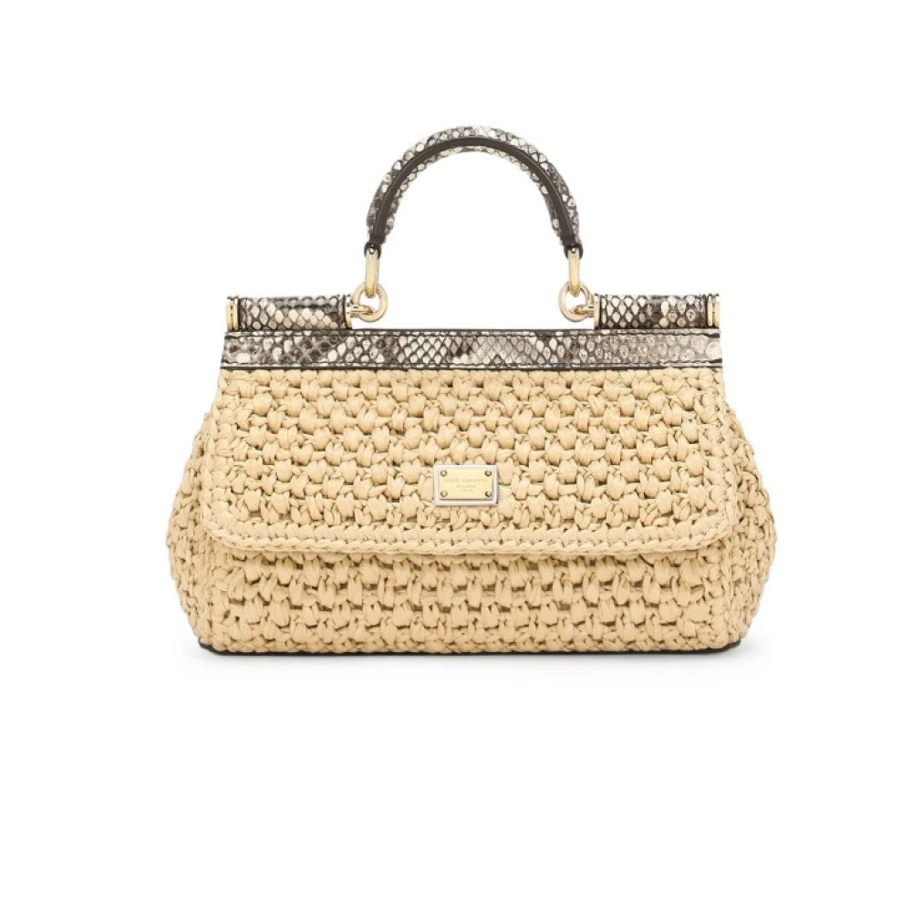 Dolce & Gabbana Sicily Handtas Raffia Design Slangeneffect Brown Dames