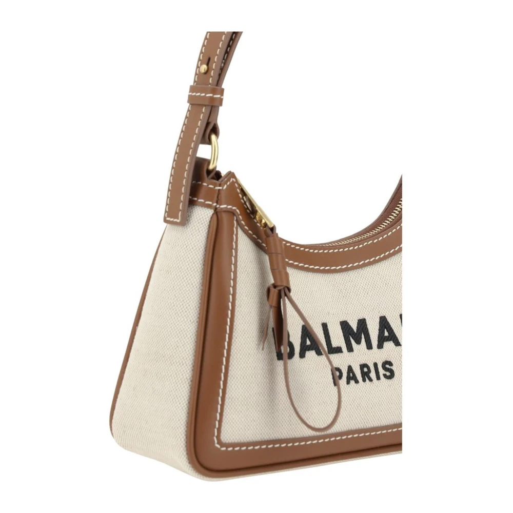 Balmain Geborduurde Monogram Schoudertas met Leer White Dames