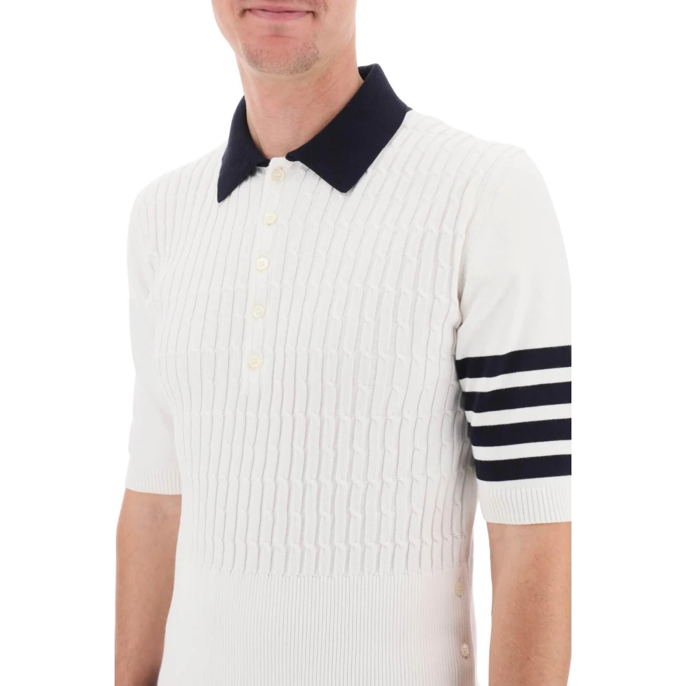 Thom Browne Baby Cable 4 Bar Katoenen Polo Sweater White Heren