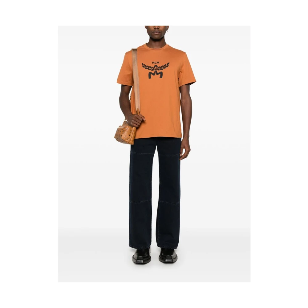MCM Bruin Logo Print Crew Neck T-shirt Orange Heren