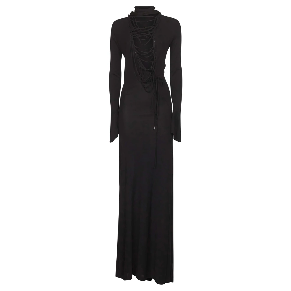 The Attico Women's Black Maxi Dresses, S, Asymmetric Dress With Lavallière Collar