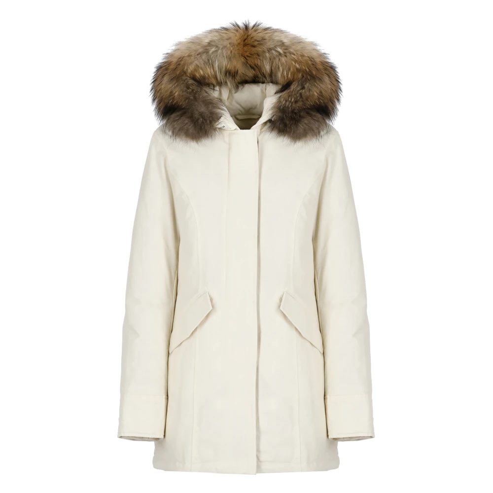 Woolrich Ivory Tech Fabric Parka med Päls Beige, Dam