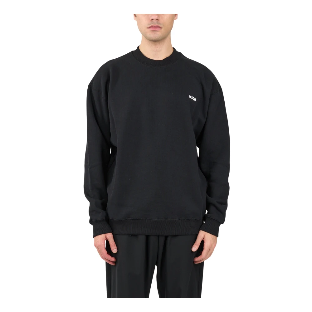 Msgm Logo Sweater met Ribboorden Black Heren