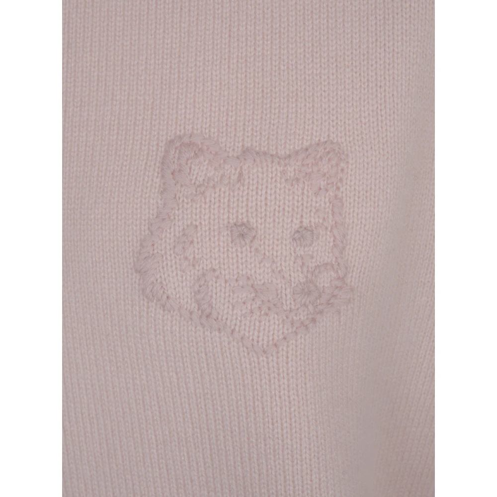 Maison Kitsuné Gedurfde Vossenhoofd Geborduurde Geknipte Trui Pink Dames