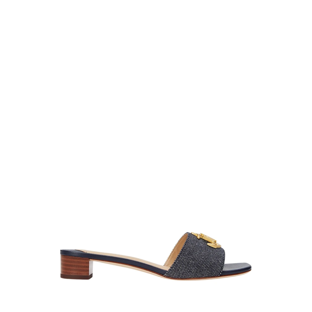 Ralph Lauren Women's Blue Heeled Mules, 7 Uk, Sandali Fay In Fabric With Logo And Anchor