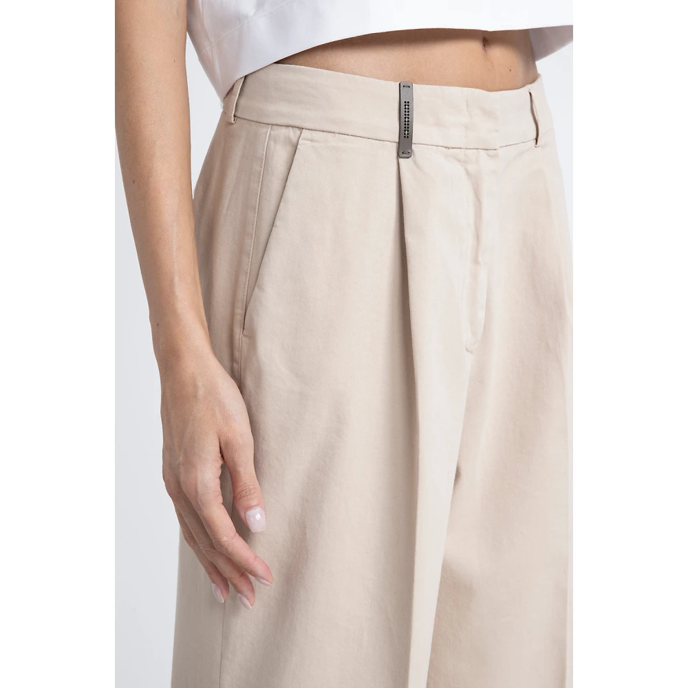 PESERICO Wijde broek in katoenen keperstof Beige Dames
