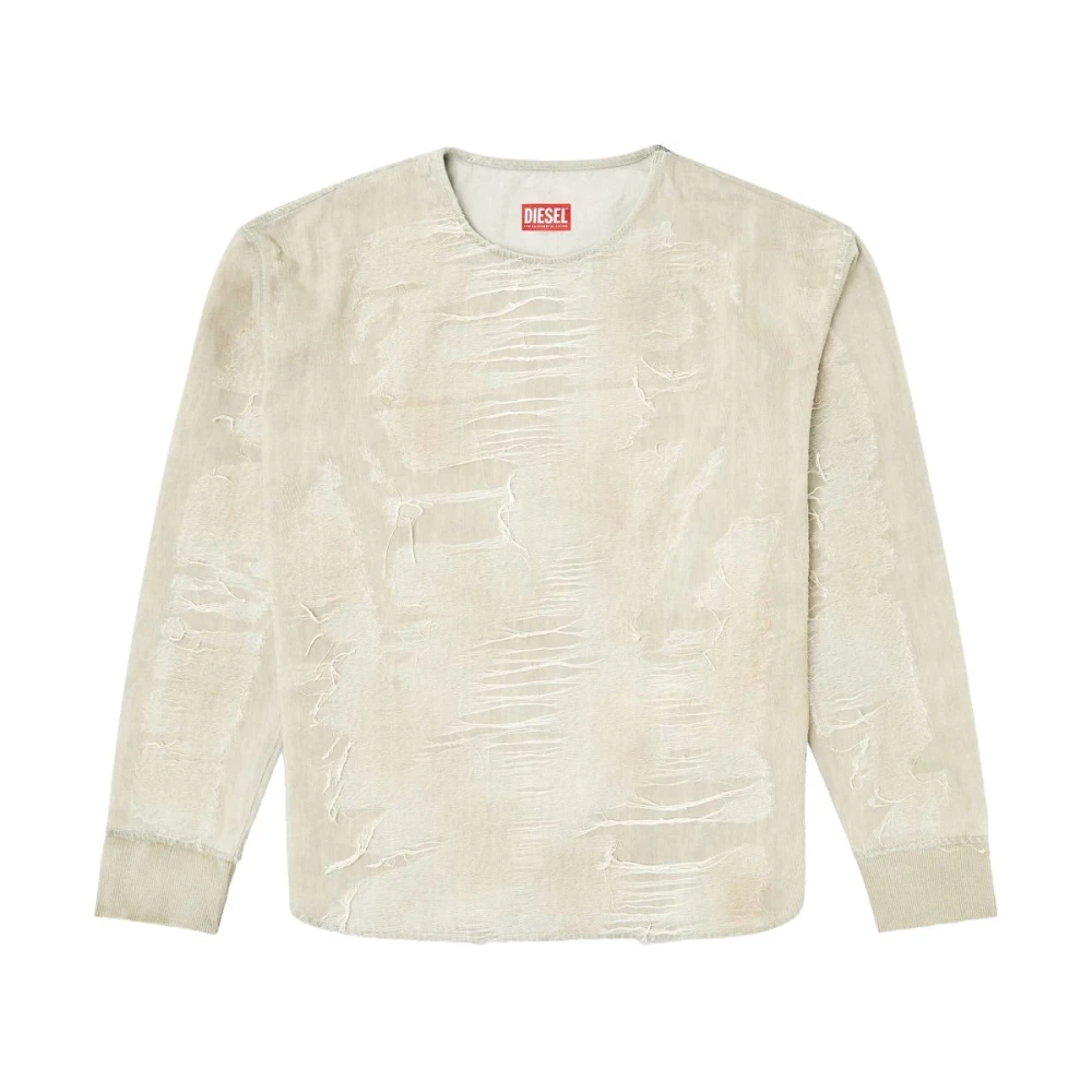 Diesel Beige Top met Stijlvolle Ripped Details Beige Heren