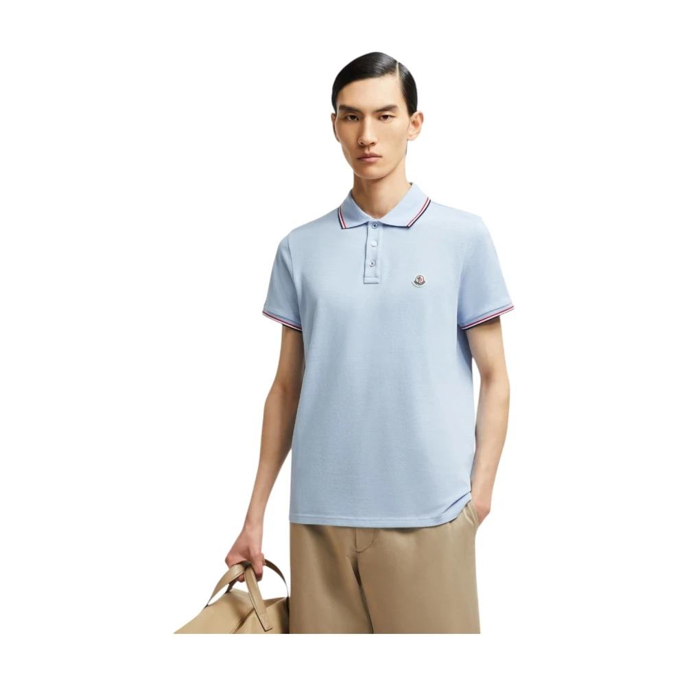 Moncler Tricolor Trim Polo Shirt Lichtblauw Blue Heren