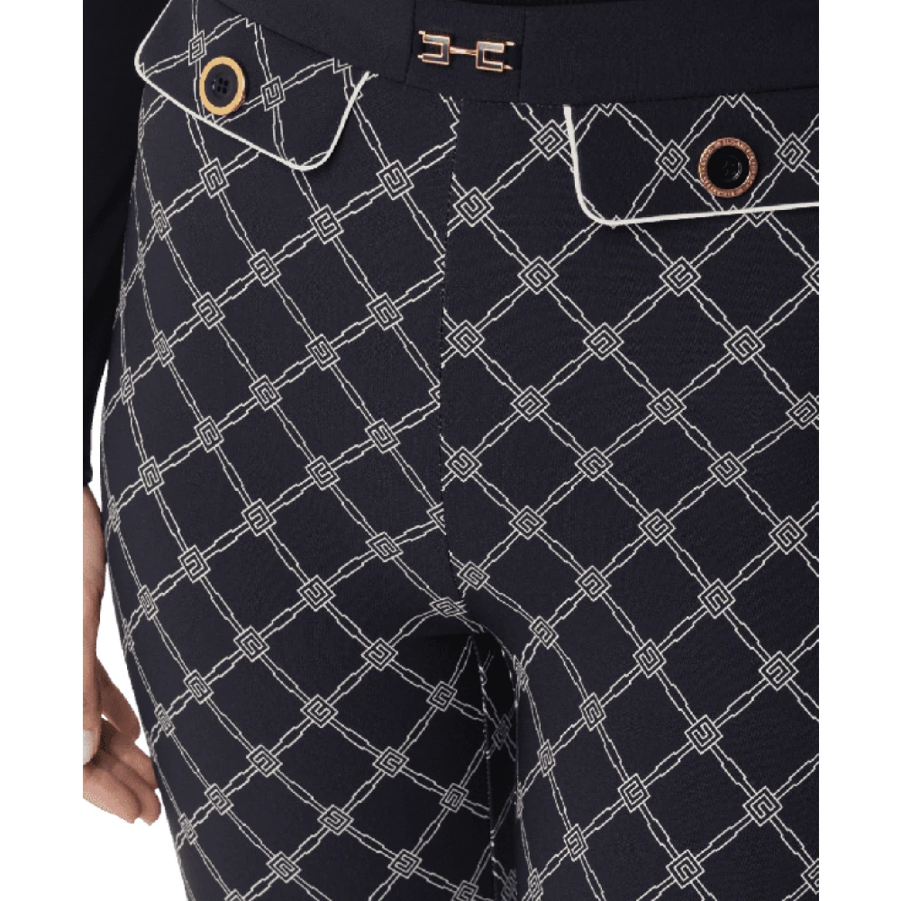 Elisabetta Franchi Diamantprint Crepe Broek Black Dames