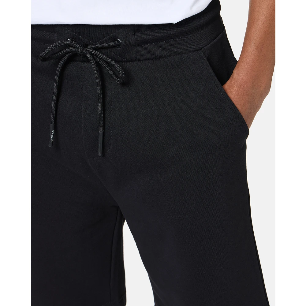 Iceberg Slim fit zwarte Bermuda shorts van katoenfleece met geborduurd embleem Black Heren