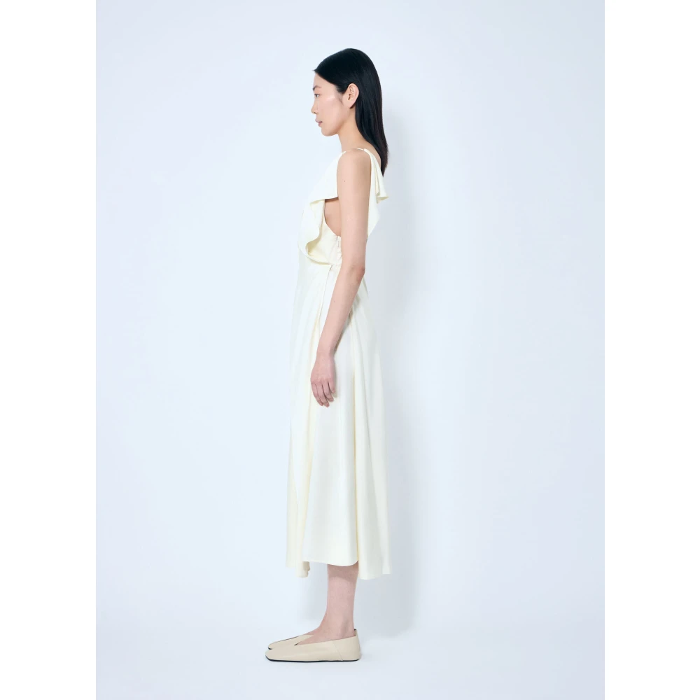 Jil Sander Ruffle Panel V-Neck Midi Jurk Beige Dames