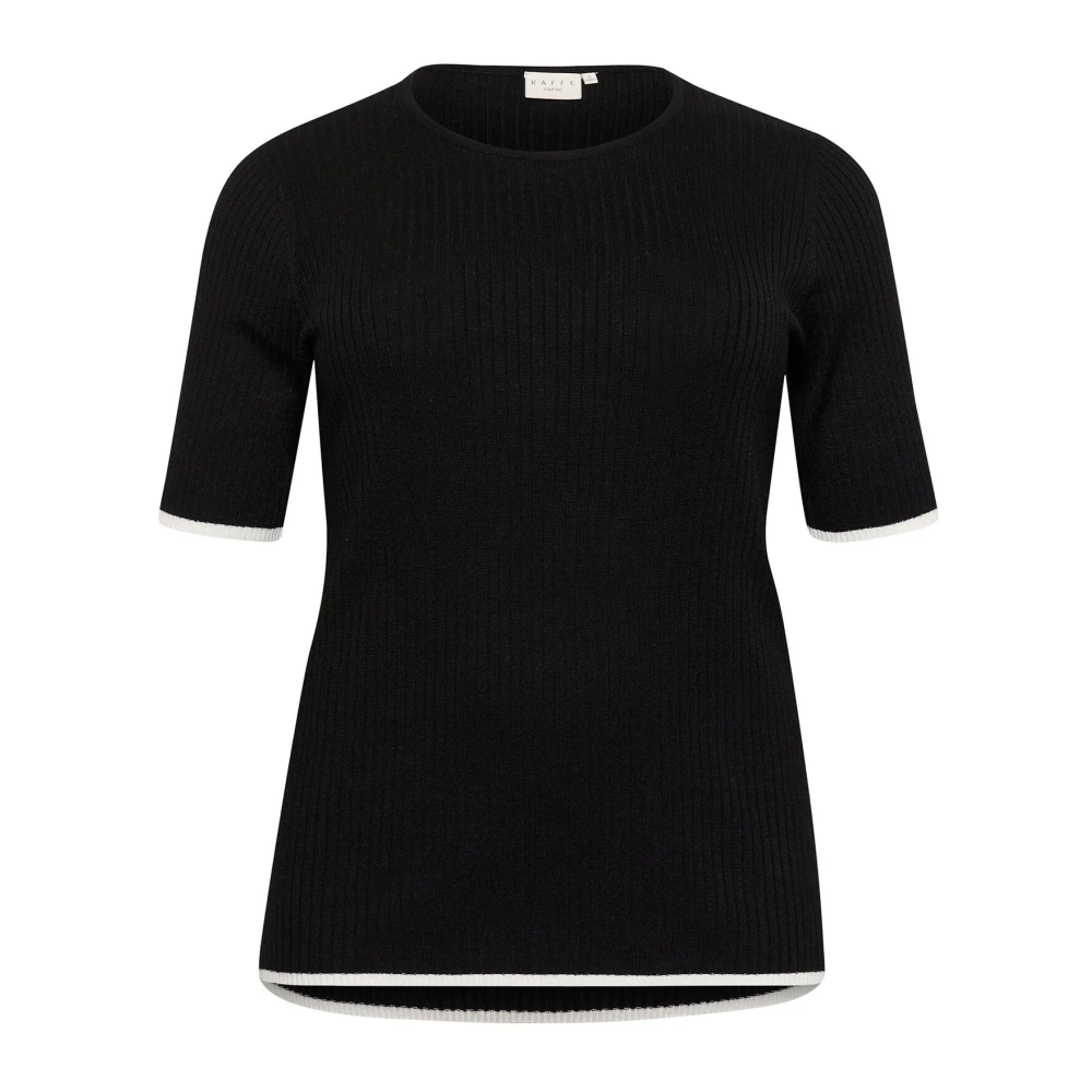 Kaffe Curve Rib Contrast Pullover Sweater Zwart Black Dames
