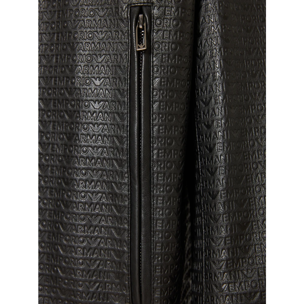 Emporio Armani Klassieke Leren Jas met Ritssluiting Black Heren