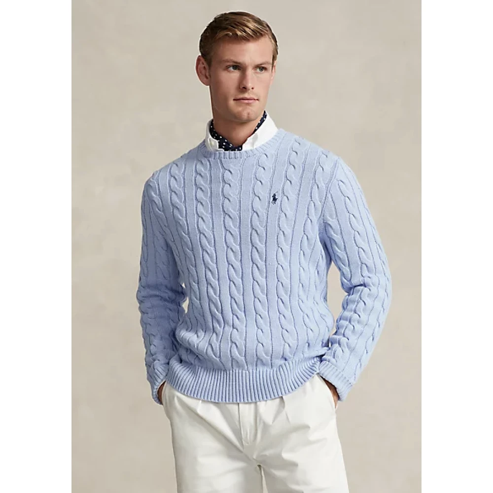 Ralph Lauren Kabelgebreide katoenen trui met pony logo Blue Heren