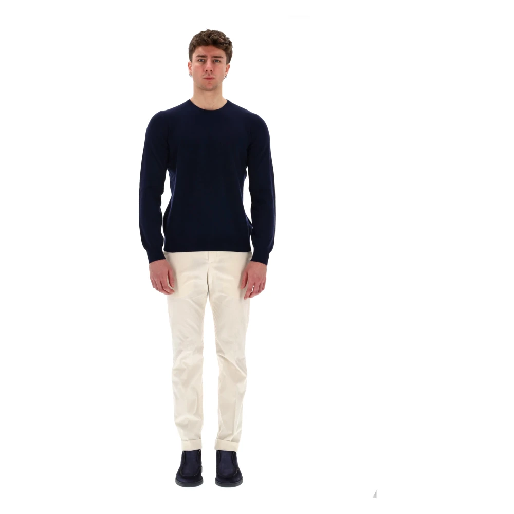 Barba Blauwe Kasjmier Wol Ronde Hals Trui Blue Heren