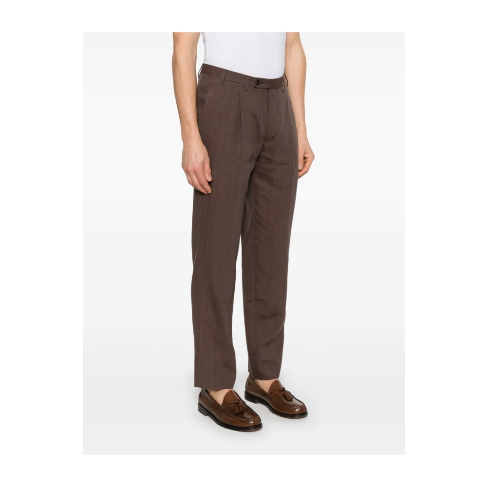 Corneliani Bruine Wol Linnen Broek Brown Heren