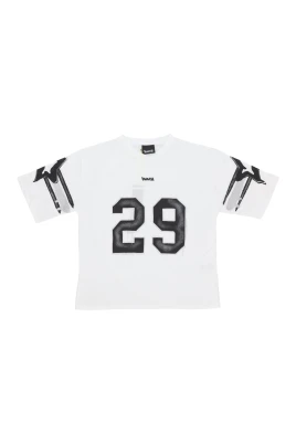 Vit V-ringad T-shirt med Tryck