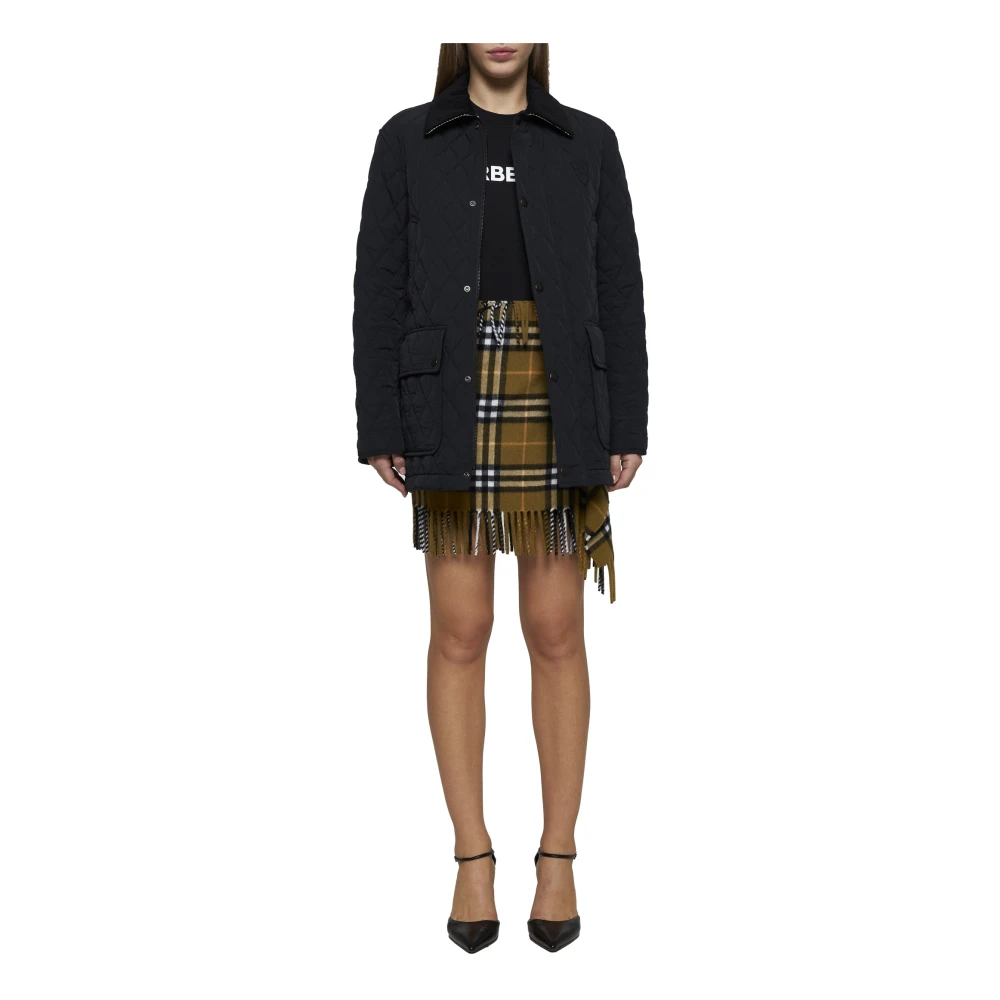 Burberry Diamantgestikte jas met corduroy kraag Black Dames