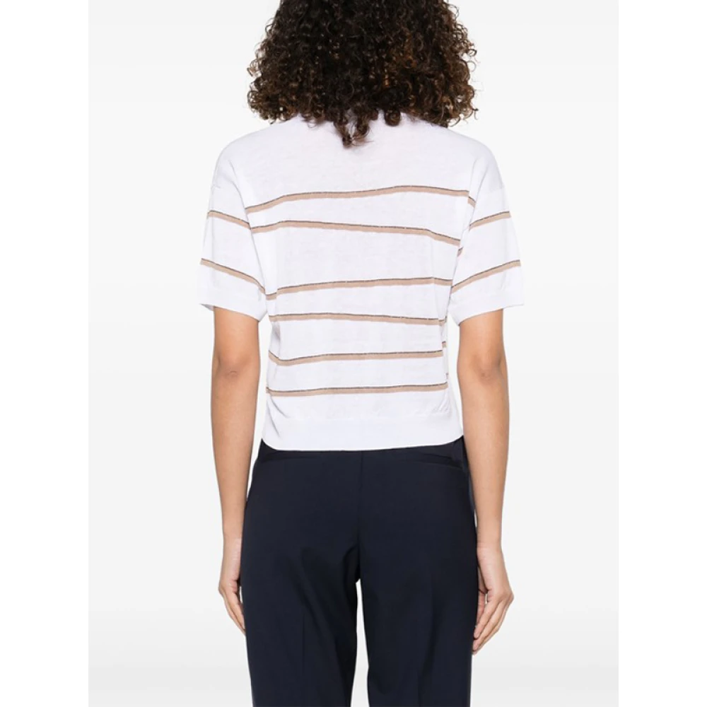 PESERICO Gestreepte Ribtop Ronde Hals White Dames