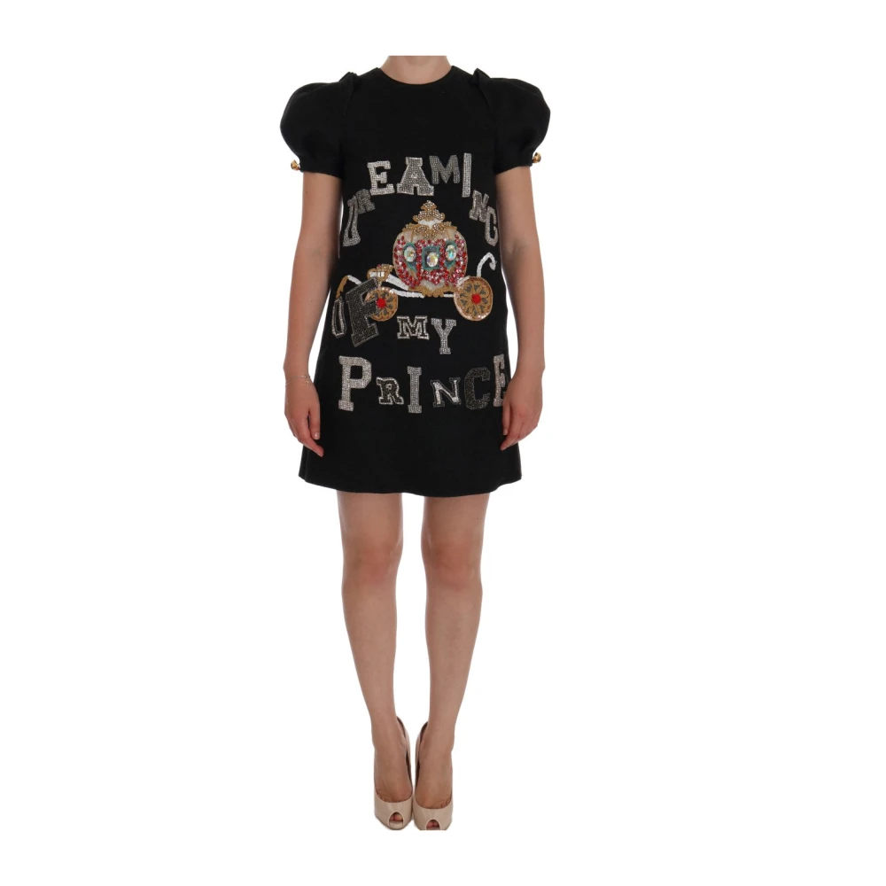 Dolce & Gabbana Women's Black Enchanting Wool Midi Dress With Crystal Embellishments