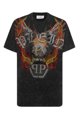 Washed Kimono Cut T-Shirt Eagle Crystal