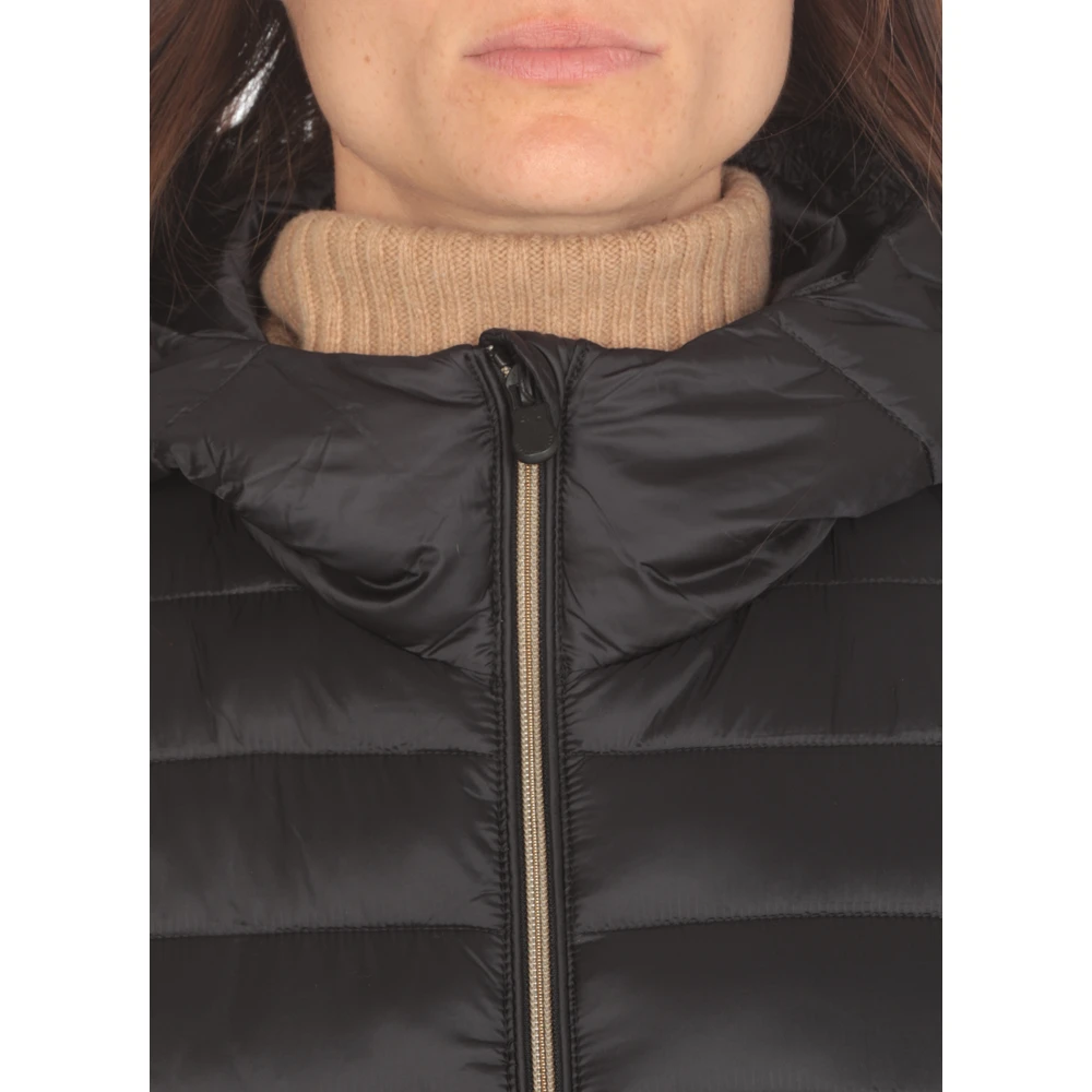Save The Duck Zwarte Gewatteerde Gevoerde Jas met Capuchon Black Dames