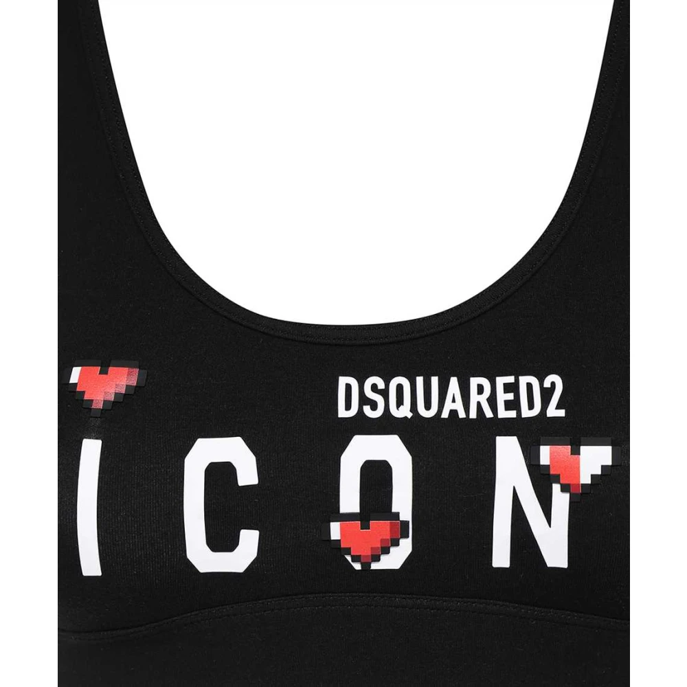 Dsquared2 Logo Print Sports Bra Cotton Elastane Black Dames