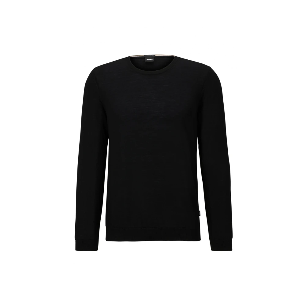 Boss Slim Fit Wollen Trui Black Heren