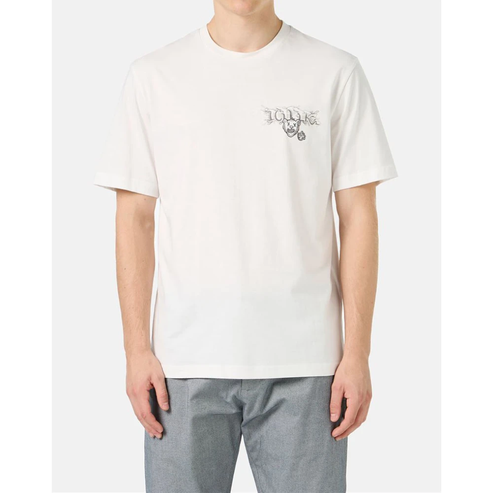 Iceberg Wit katoenen jersey T-shirt met Splash en Bear logo print op het hart Beige Heren