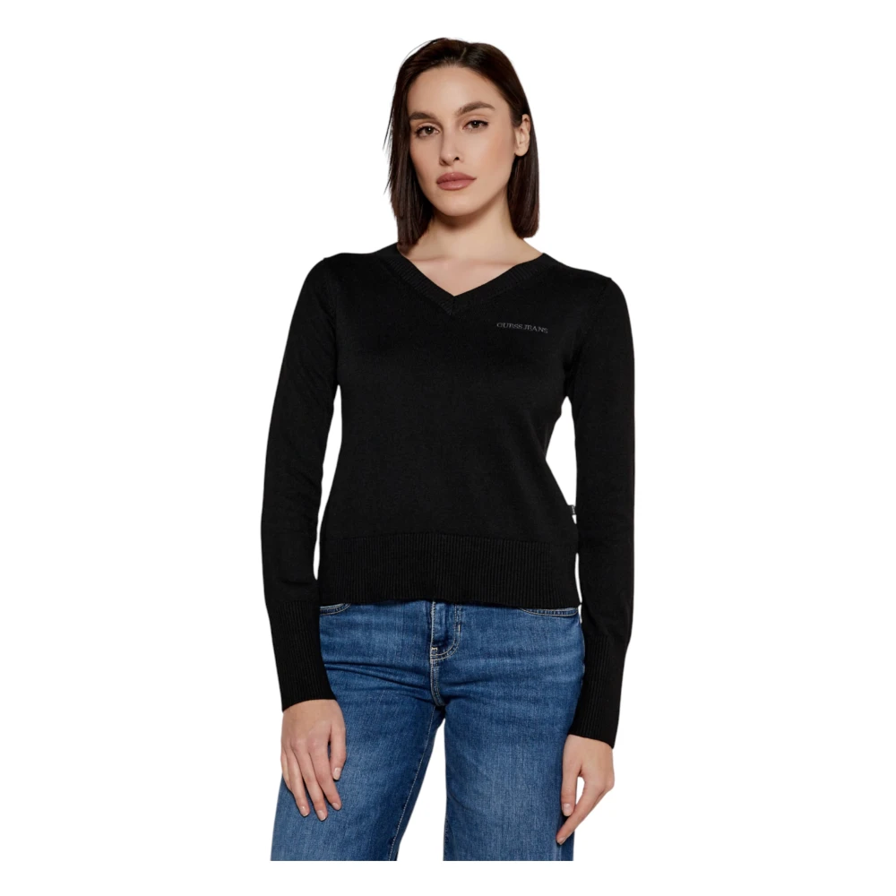 Guess Women's Black V-Neck Knitwear, Xs, V-Neck Jumper