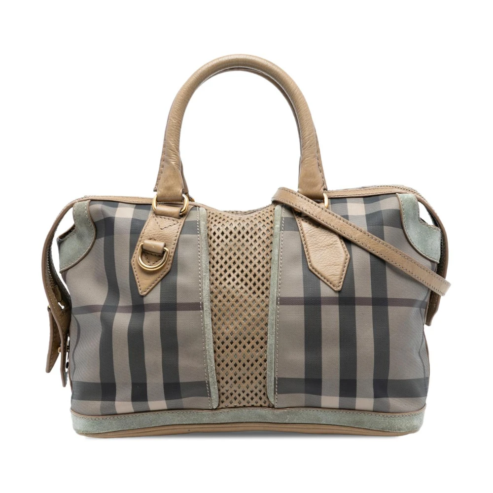 Burberry Vintage Women's Brown Pre-Owned Structured Plaid Tote Bag