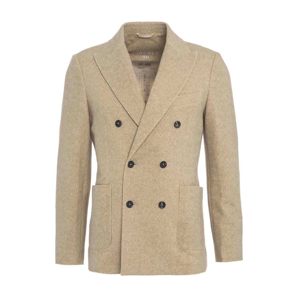 Circolo 1901 Beige Dubbelrijige Herringbone Blazer Beige Heren