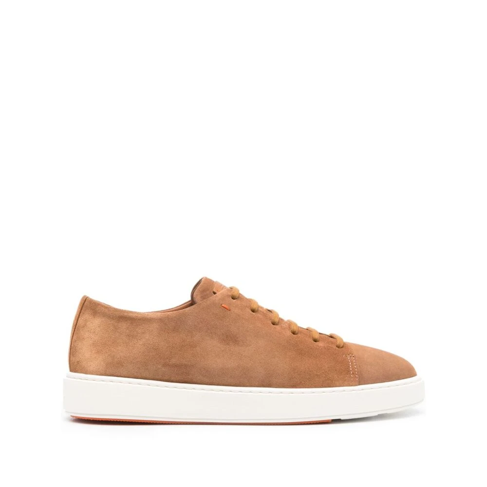 Santoni Bruine Suède Veterschoenen Sneakers Heren Schoenen