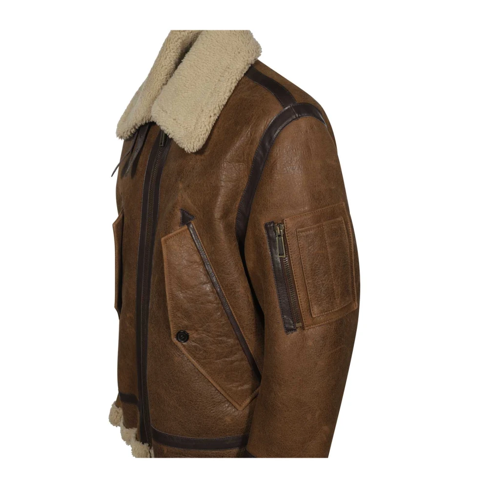 Dsquared2 Schapenleren Jas met Puntige Kraag Brown Heren