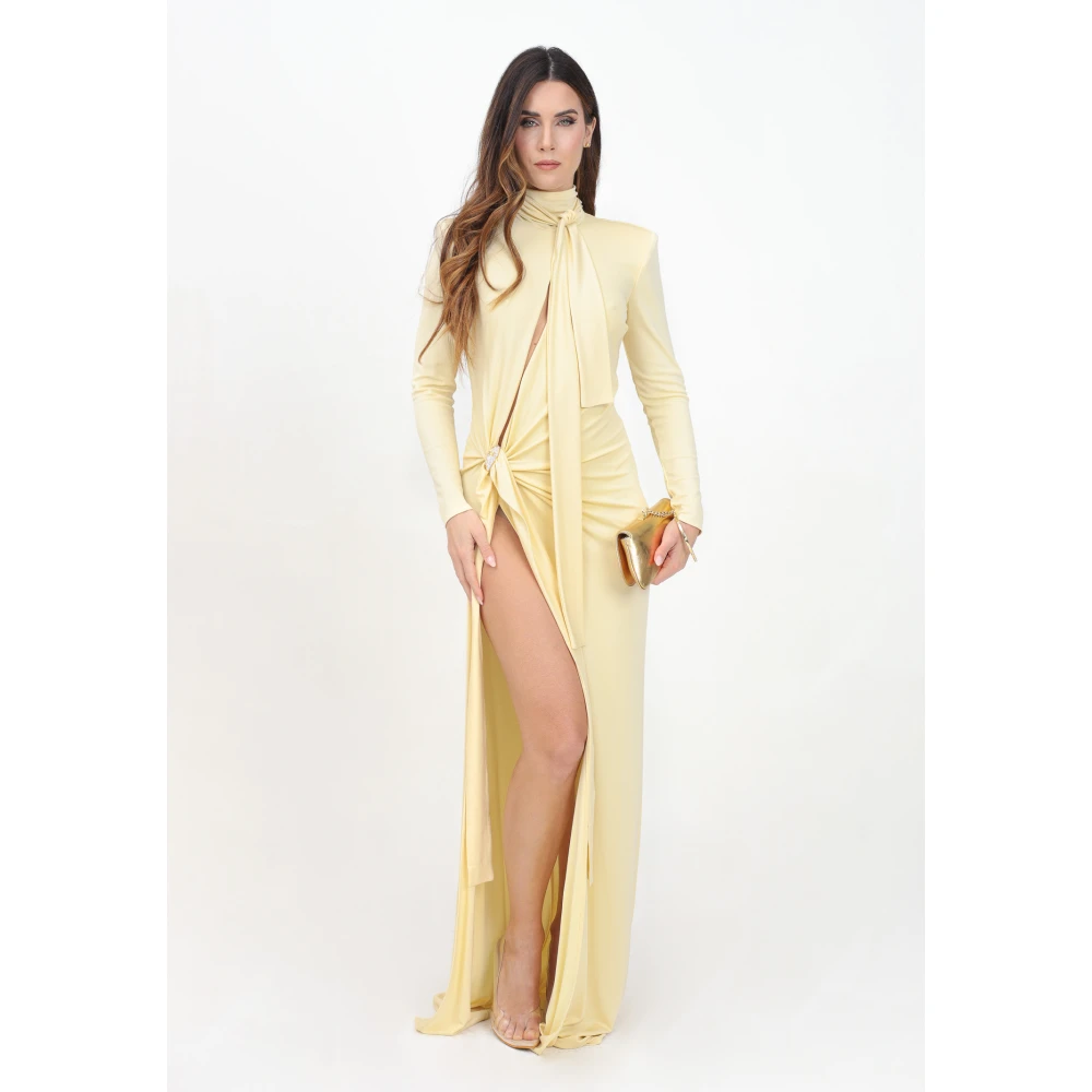 Elisabetta Franchi Gele Lange Elegante Jurk Lente Zomer Beige Dames