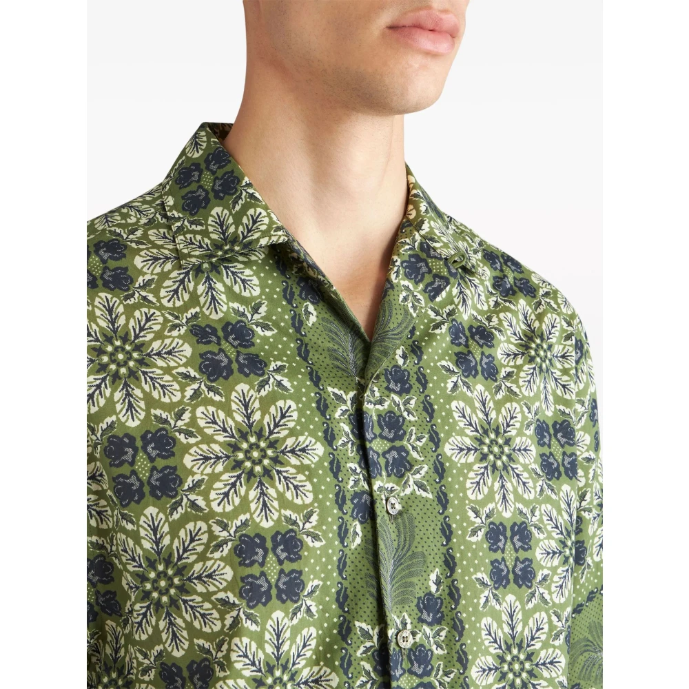 ETRO Geometrische Bloemen Bowling Shirt Green Heren