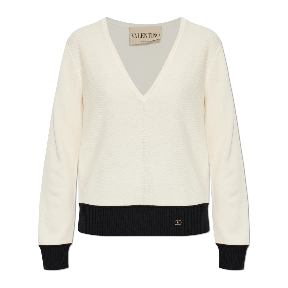 Valentino Garavani Jersey De Pico Knitwear Mujer Beige L
