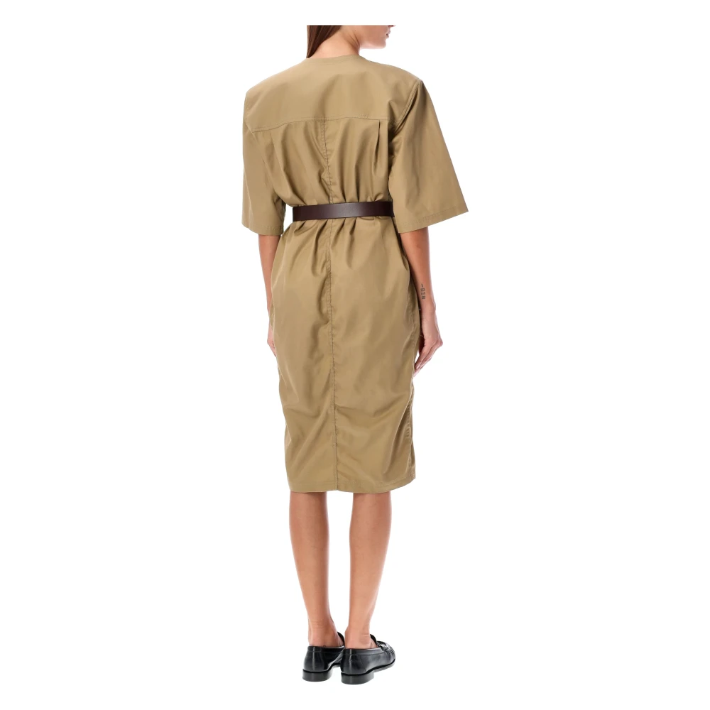 Saint Laurent Beige Midi Jurk met Riem Beige Dames