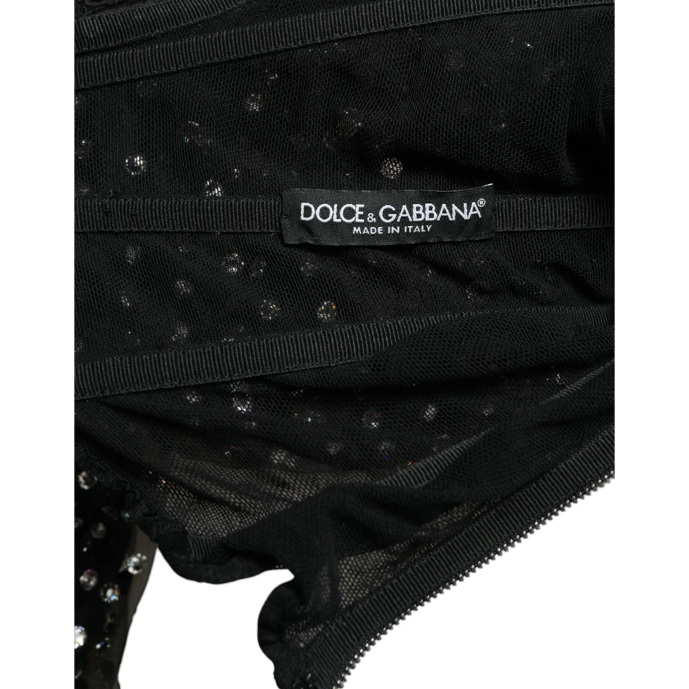 Dolce & Gabbana Elegante Zwarte Kristalversierde Lange Jurk Black Dames