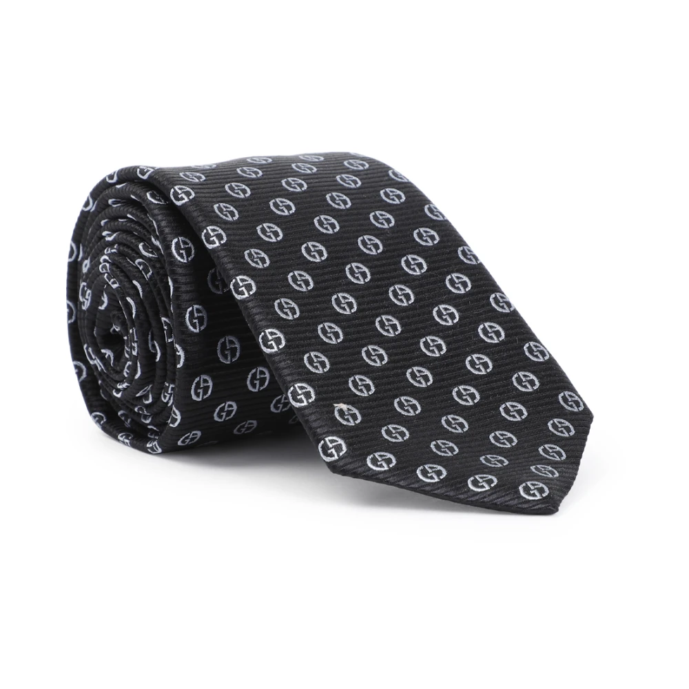 Giorgio Armani Zwarte Zijden Stropdas Klassieke Stijl Black Heren