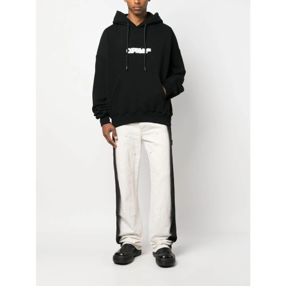 Off White Zwarte Logo-Print Katoenen Hoodie Black Heren