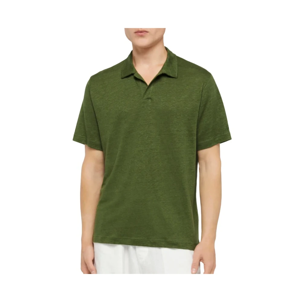 Mc2 Saint Barth Green Polo In Lino Fraser Senza Bottoni - Male - Polo Shirts - L - Tops