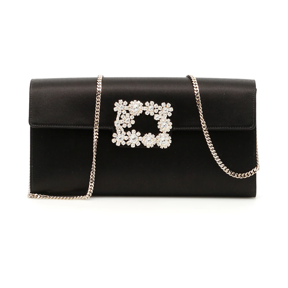 Roger Vivier Kristallen Bloem Envelop Clutch Tas Black Dames