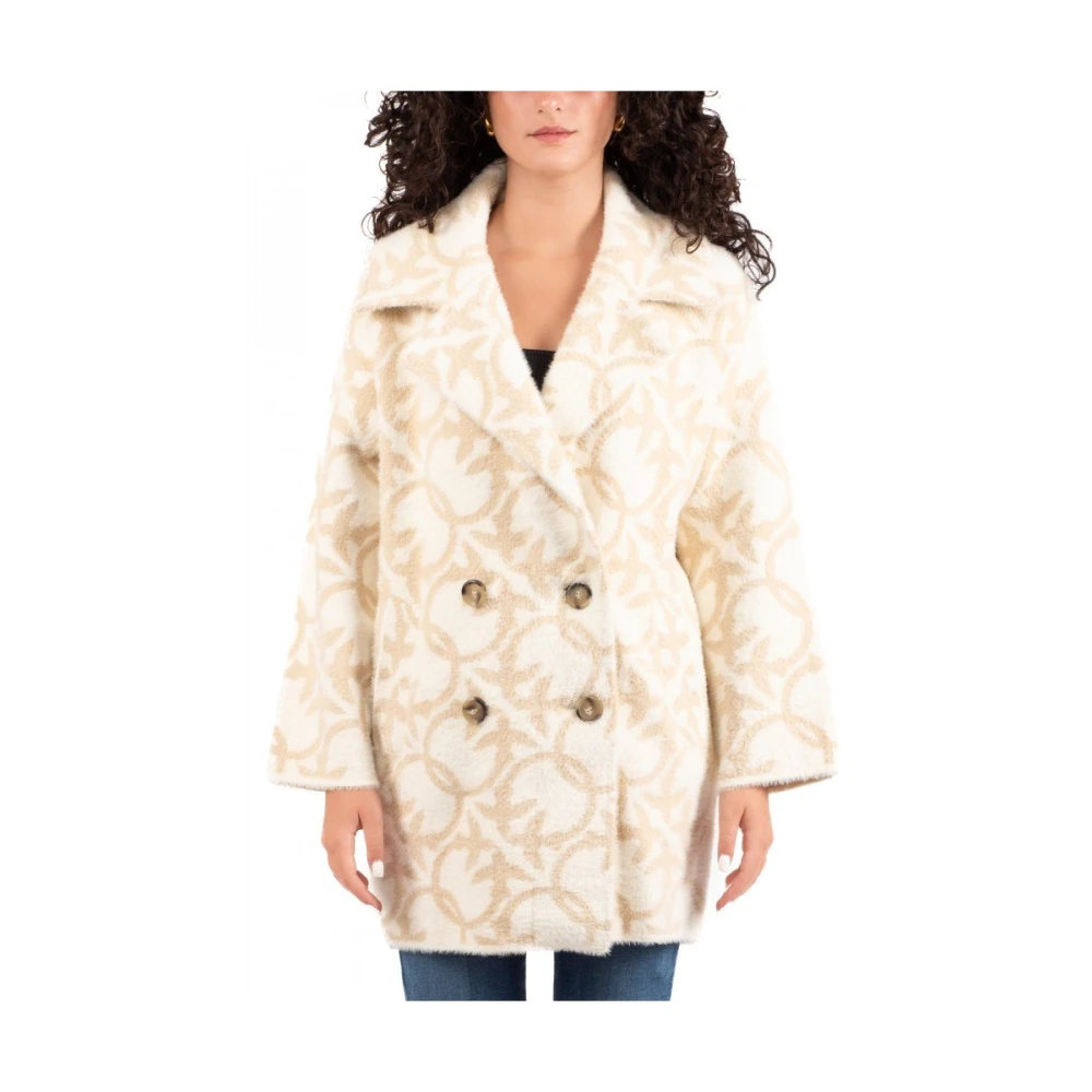 Pinko Love Birds Double-Breasted Jas Ivoor Beige Dames